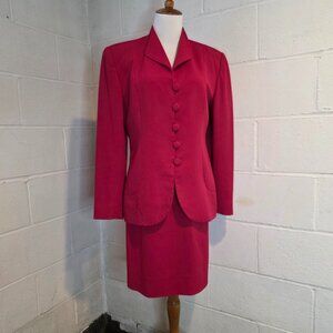 Vintage Christian Dior Office Siren Mobwife Preppy Red Matching Skirt and Blazer